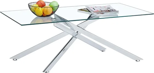 Miniatura 7 de Henf Mesa de centro rectangular moderna de vidrio transparente de 47 pulgadas, mesa de centro rectangular de vidrio templado para sala de estar