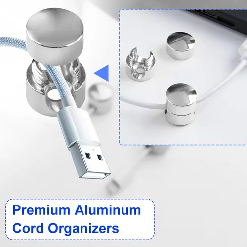 Miniatura 5 de SmallCat 3 juegos de soportes de cargador para cables, soportes de anclaje de cable ajustables plateados, clips de cable de metal adhesivos