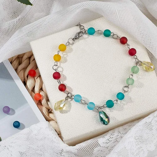 Miniatura 6 de PH PandaHall 1560 cuentas de vidrio esmerilado de 24 colores para hacer joyas, cuentas heladas de color caramelo de 0.236 pulgadas (0.236 in)