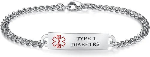 Miniatura 42 de Pulseras de identificación de alerta médica de 6.5 "-8.5" para mujeres, pulseras de emergencia médica de acero inoxidable, grabado gratuito