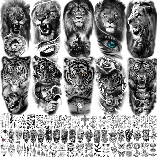 Miniatura 18 de FANRUI 24 hojas de manga de tatuaje temporal de brazo completo súper grande para hombres con 8 hojas de tatuajes temporales de manga completa