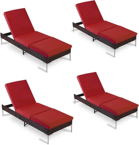 Miniatura 24 de Sillón de mimbre para exteriores, tumbona de piscina con respaldo reclinable infinito, muebles de patio, silla para tomar el sol con cojín