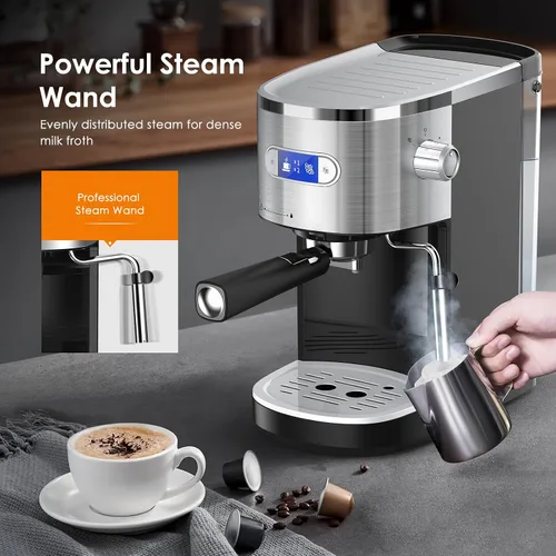 Miniatura 5 de COWSAR Máquina de café expreso comercial de 20 bares, cafetera compacta con espumador de leche, máquinas de café Expresso con tanque de agua