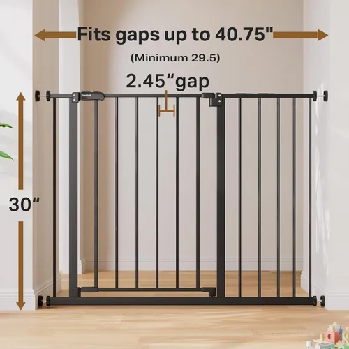 Miniatura 4 de InnoTruth Puerta de bebé de 29.5 a 40.75 pulgadas para escaleras, puertas para perros de 30 pulgadas de alto para puertas y pasillos, puerta de Negro