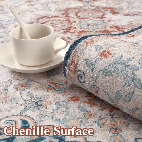 Miniatura 6 de Fashionwu Bodered Rug - Alfombra floral vintage de 8 x 10 pies, lavable a máquina, no desprende pelo, antideslizante, para oficina, patio, comedor