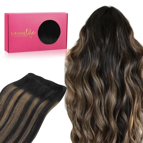 Miniatura 54 de WENNALIFE Extensiones de cabello humano real, 20 pulgadas, 3.53 onzas, color marrón chocolate, trama, cabello Remy atado a mano, extensiones