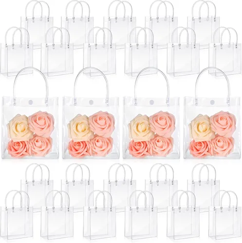 Miniatura 15 de LEIFIDE 50 bolsas de regalo de plástico transparente con asas PVC reutilizables, bolsas de lona transparentes para golosinas, cumpleaños, fiesta