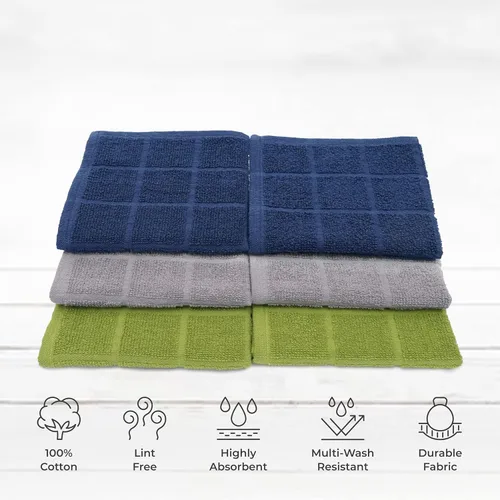 Miniatura 2 de Paño de cocina y toalla de cocina de rizo 100% algodón, paquete de 6, toallas de cocina súper suaves y absorbentes, perfectas para limpieza