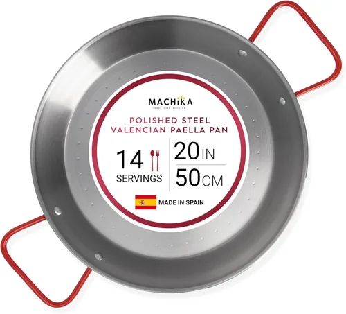 Machika Carbono - paella 20 in - 50 cm y 14 Porciones, fabricada en Acero al Carbono, con hoyuelos para mayor resistencia y ligereza, ideal para