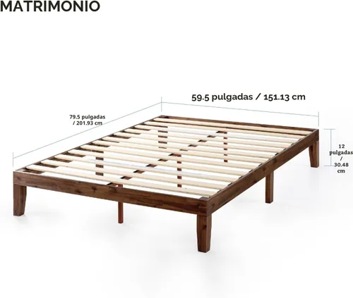 Miniatura 13 de Mellow Naturalista Classic - Cama de plataforma de madera maciza de 12 pulgadas con listones de madera, no necesita somier, fácil montaje
