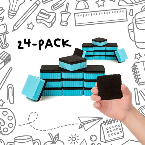 Miniatura 4 de IMPRESA Paquete de 24 borradores magnéticos de borrado en seco de alta calidad, 2 x 2 pulgadas, borradores de pizarra blanca para aula, hogar