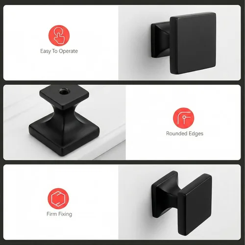 Miniatura 6 de homdiy Paquete de 5 pomos negros para gabinetes, pomos de cajón, pomos cuadrados sólidos para aparadores MO6785BK, herrajes negros para cajones