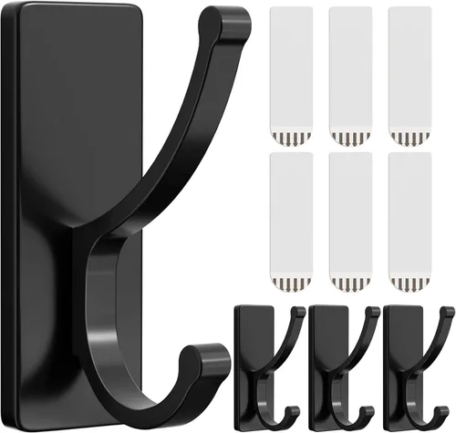 pickpiff Ganchos adhesivos de pared con tira, sin residuos, fáciles de quitar, gancho para toallas pegajoso fuerte y resistente, paquete de 4 Negro
