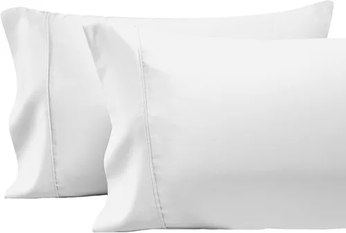 Miniatura 17 de Pizuna Juego de 2 fundas de almohada de 100 % algodón puro, tamaño estándar, color blanco, lujosas fundas de almohada de 400 hilos de satén