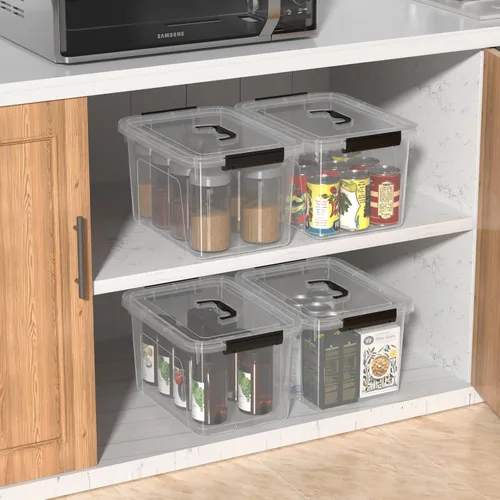 Miniatura 2 de Quickquick - Contenedor de plástico transparente de 12 cuartos de galón con asa, 4 paquetes Contenedores organizadores de plástico con tapas