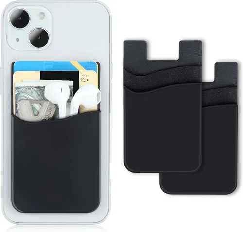 Paquete de 2 carteras para teléfono, tarjetero de silicona para tarjetas de crédito, doble bolsillo para la parte posterior de la funda del teléfono