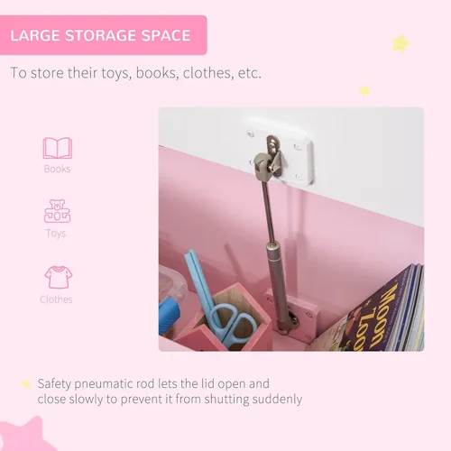 Miniatura 5 de Qaba Caja de juguetes, banco de almacenamiento para niños con interior grande de 27 L, organizador de juguetes con tapa superior y respaldo, muebles
