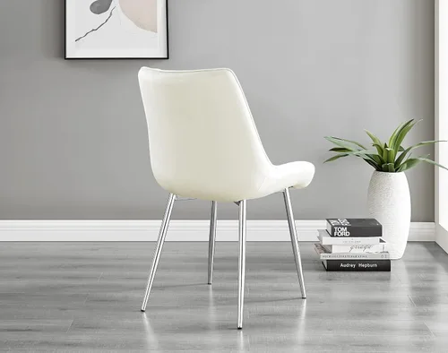 Miniatura 7 de Furniturebox - Juego de 2 sillas de comedor Pesaro, terciopelo crema, plateado, patas de metal cromado, modernas, contemporáneas, de lujo, sillas