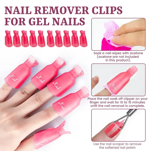 Miniatura 2 de 300 toallitas de uñas sin pelusa con clips de remojo de uñas, kit removedor de esmalte de uñas con clips acrílicos para quitar uñas, dispensador