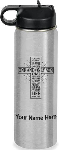 Miniatura 47 de LaserGram Botella de agua personalizada, versículo bíblico John 3-16, acero inoxidable de doble pared aislada al vacío con popote superior, regalo