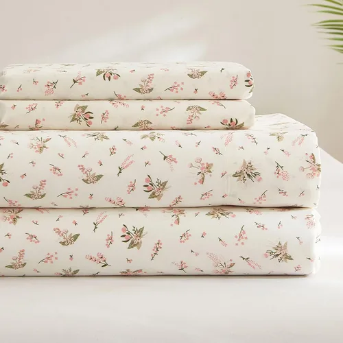 Miniatura 21 de HighBuy Juego de sábanas de tamaño individual - Sábanas frescas y transpirables de color rosa con estampado floral, juego de 3 sábanas - Sábanas