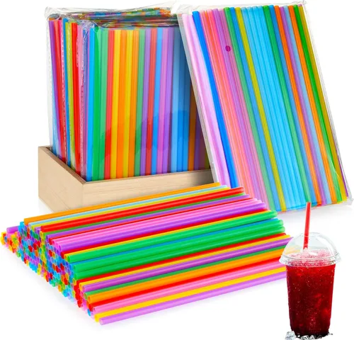 Miniatura 12 de Eaasty 400 popotes desechables de plástico a granel, 0.24 pulgadas de diámetro y 7.87 pulgadas de largo de plástico desechables (pastel)