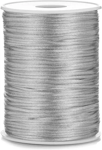 Cable de nailon satinado de 0.079 in x 100 yardas, cola de ratón, nudo chino, cable Kumihimo (gris plateado)