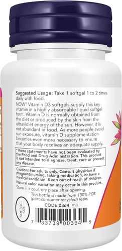 Miniatura 3 de NOW Foods Suplementos, Vitamina D-3 5,000 UI, Sabor Natural a Menta, Soporte Estructural*, 120 Masticables