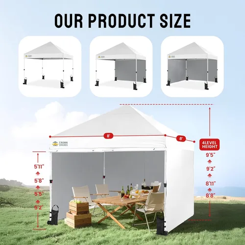 Miniatura 6 de CROWN SHADES Carpa Toldo Desplegable, Carpa Toldo Comercial 8x8 con 4 Paredes Laterales, Ruedas de 4", 4 Pesos Mejorados, Centerlock Patentado, Tela