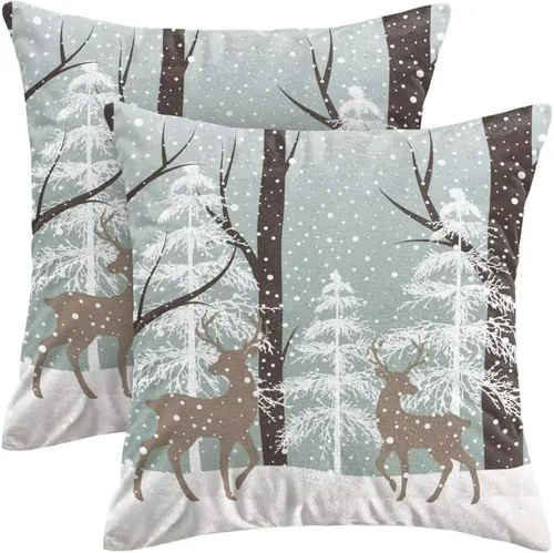 Miniatura 16 de AEIOAE Juego de 2 fundas de almohada de Navidad de 12 x 20 pulgadas, color rojo ciervo, alce y ciervo, fundas decorativas de lino de Navidad