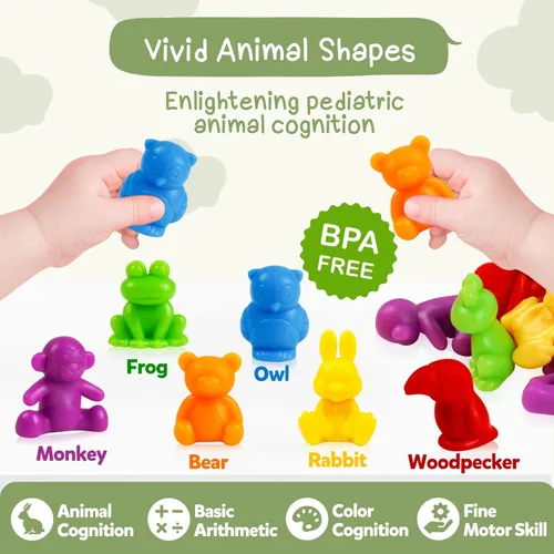 Miniatura 4 de TSYAN Juegos de clasificación de animales con cuentas, juguetes sensoriales con cuencos de clasificación, actividades de aprendizaje preescolar