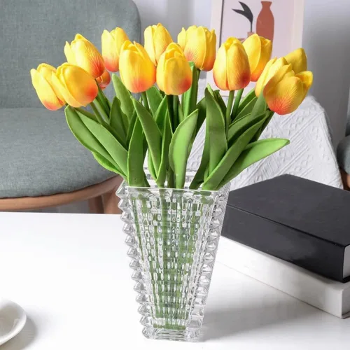 Miniatura 7 de Tulipanes falsos de PU de tacto real, flores artificiales, 10 piezas, arreglo floral, ramo para decoración de hogar, oficina, boda (blanco)