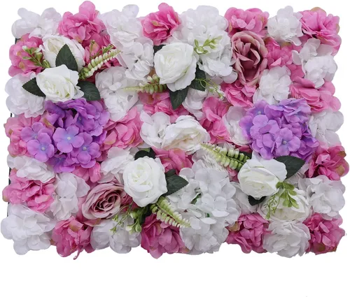 Miniatura 16 de Paneles de flores artificiales para decoración de pared, 6 piezas de rosas falsas, peonía, eucalipto, telón de fondo de pared de rosas para fiesta 6