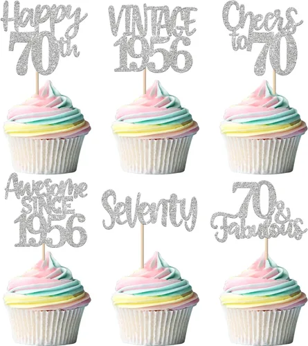 Miniatura 80 de Rsstarxi Paquete de 24 adornos para cupcakes vintage 2019 con purpurina negra para 5º cumpleaños, saludos a 5, cinco, 5, 5 fabulosos para cupcakes