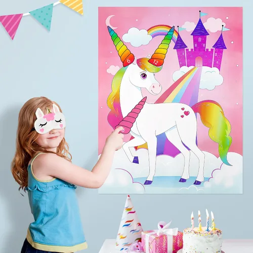 Miniatura 5 de JOYIN Pin The Unicorn Horn - Juego de 24 piezas de 21 x 28 pulgadas con temática de unicornio, suministros de fiesta, decoraciones de fiesta