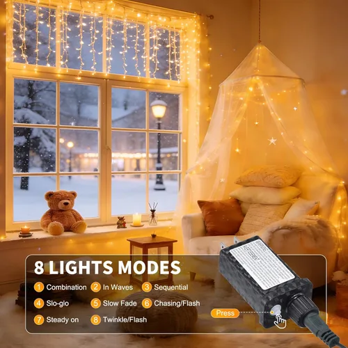 Miniatura 2 de Guirnalda de 500 luces LED de 164 pies, 8 modos de enchufe, con función de memoria, tira de luces verdes de Navidad para dormitorio, árbol