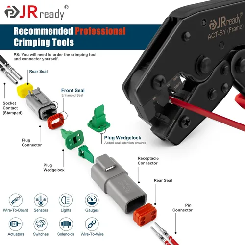 Miniatura 6 de JRready DW1009 Kit de conectores Deutsch, conectores DT grises de 2, 3, 4, 6, 8 y 12 pines, tamaño 16 contactos formados con sello (14-18AWG)