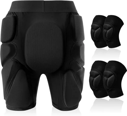 Miniatura 9 de Lewtemi Juego de 3 protectores 3D acolchados para la cadera, pantalones cortos de EVA, rodilleras, coderas, protección de invierno, almohadillas