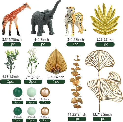 Miniatura 2 de 26 piezas de decoración de pasteles de animales de la selva, figuras de animales de safari, palmeras doradas, selva salvaje, animales salvajes