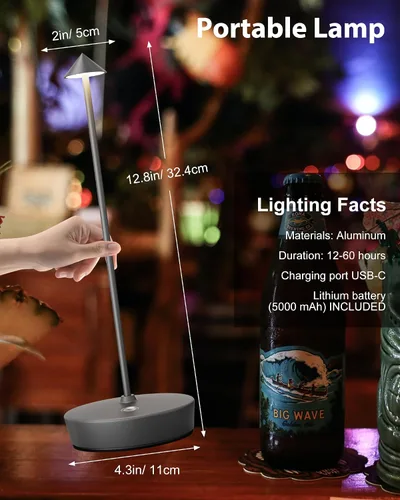 Miniatura 4 de Lámparas de mesa inalámbricas recargables, 6000 mAh, funciona con pilas, lámpara de escritorio LED para exteriores, impermeable, portátil, táctil