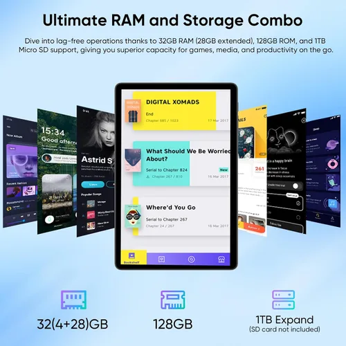Miniatura 5 de Tablet de 11 pulgadas con teclado, tabletas Android 16, 32 GB+128 GB, expansión de 1 TB, batería de 8000 mAh, cámara de 5 MP+8 MP, WiFi 6 de doble