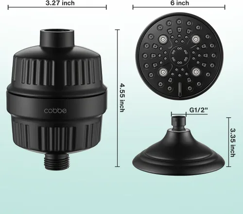 Miniatura 8 de Cobbe - Juego de cabezal de ducha de alta presión con 6 ajustes, filtrado, desmontable con ducha de lluvia y filtro de 20 etapas para agua dura