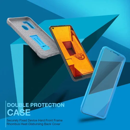 Miniatura 6 de FITO Funda para Samsung Galaxy A21, doble capa a prueba de golpes resistente con protector de pantalla para teléfono Samsung A21, soporte Azul