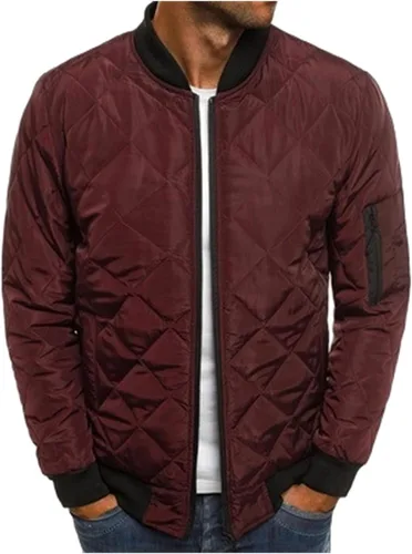 Miniatura 8 de Chaqueta bomber acolchada de diamante para hombre, chaqueta universitaria acolchada con cremallera, cuello alto, abrigo de invierno suelto de aviador