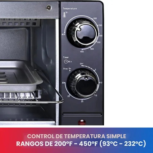 Miniatura 3 de Total Chef - Horno tostador para tostadas, hornear, asar, pizza, tamaño compacto para cocina pequeña, electrodoméstico con temporizador, negro