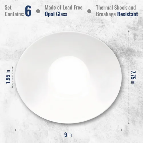 Miniatura 2 de Bormioli Rocco Prometeo - Juego de 6 platos de sopa y pasta (9 pulgadas), color blanco