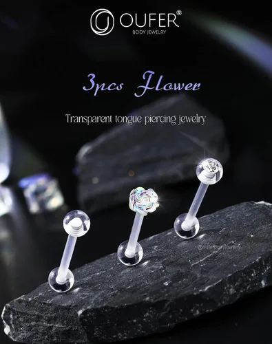Miniatura 3 de OUFER 3 piezas de joyería de hélice de plástico, retenedor de piercing de labios transparente para cirugía, lindos anillos de labios