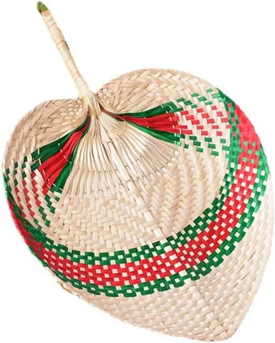 Miniatura 8 de Abanicos de mano de rafia de bambú natural, abanico de bambú de hoja de palmera, estilo chino, hecho a mano, diseño plegable tejido rústico
