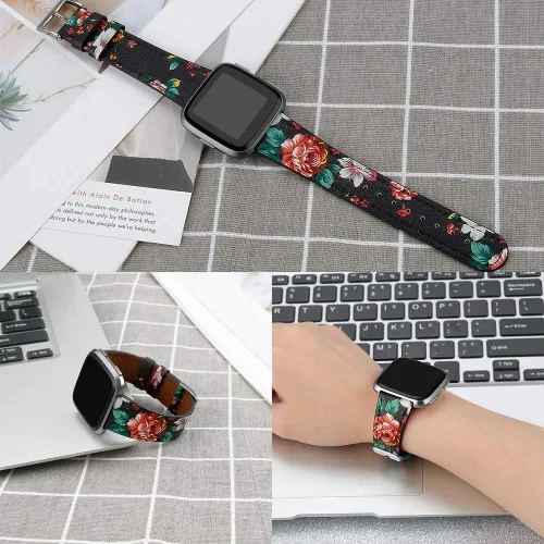 Miniatura 6 de Correas de cuero compatibles con pulseras Fitbit Versa 2 y Versa Lite, correa de cuero de repuesto clásica para Fitbit Versa SE para mujeres