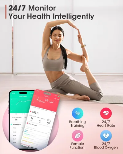 Miniatura 4 de Relojes de fitness para mujer, rastreador de actividad física con monitor de frecuencia cardíacaSpO2, relojes inteligentes para mujeres